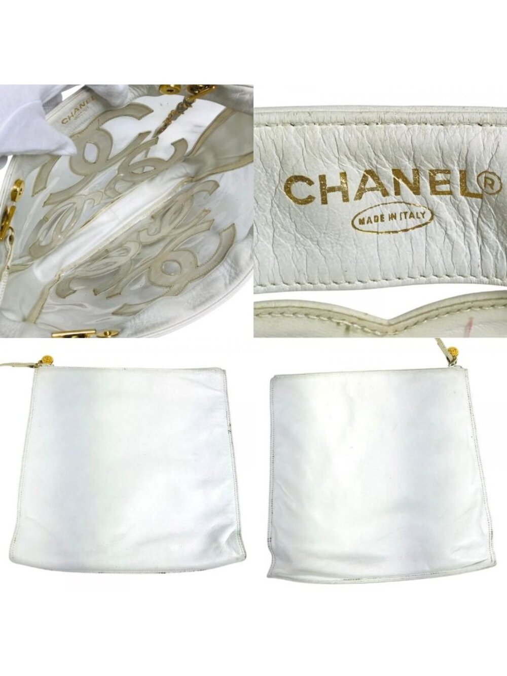 Chanel Shoulder Bag CC Logo Triple Coco Chain Vinyl Leather White - Picture 8 of 9
